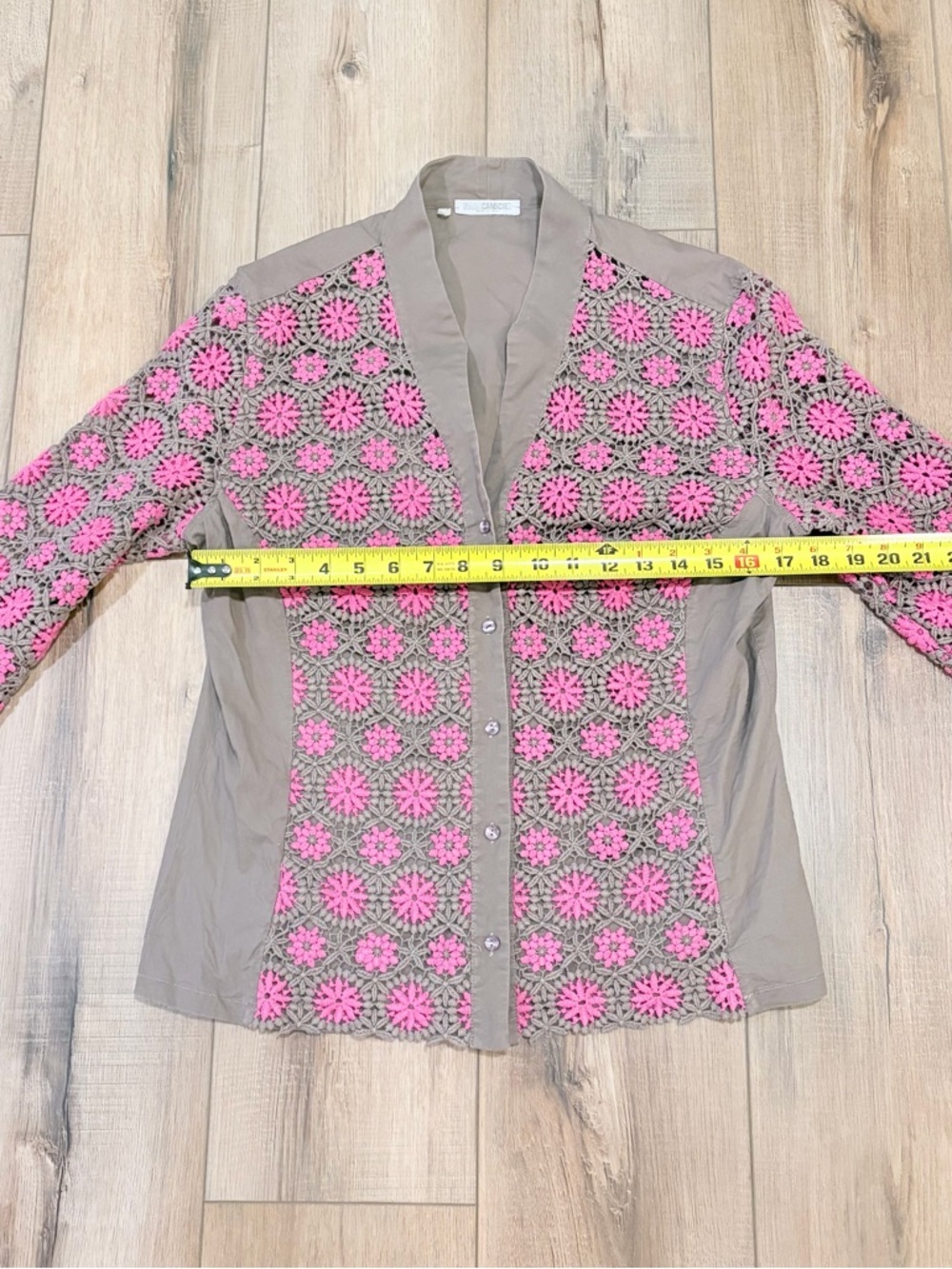 Vintage Cottagecore Crochet Lace Cardigan Blouse Pink Floral S/M Grandmacore - Picture 10 of 10